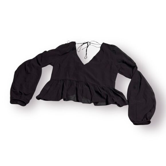 H&M‎ V-Neck Peplum Black Blouse Women’s Size Medium BNWT - Picture 1 of 4